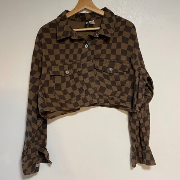 DIVIDED H&M Brown Checkerboard Women's High Waisted Jeans Size 10 - Picture 2 of 16